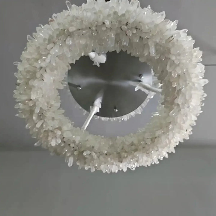 24 - 47 Inch Round Clear Geode Quartz Crystal Ring Pendant Light Modern Chandelier for Living Room - Arialamps