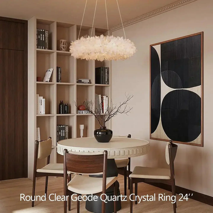 24 - 47 Inch Round Clear Geode Quartz Crystal Ring Pendant Light Modern Chandelier for Living Room - Arialamps