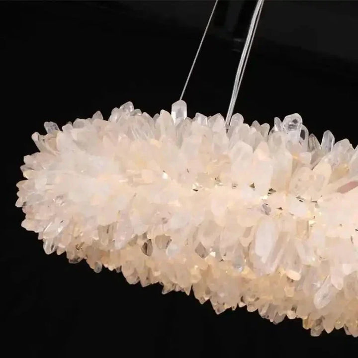 24 - 47 Inch Round Clear Geode Quartz Crystal Ring Pendant Light Modern Chandelier for Living Room - Arialamps