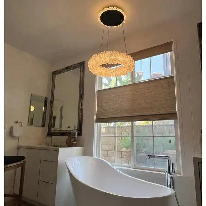 24 - 47 Inch Round Clear Geode Quartz Crystal Ring Pendant Light Modern Chandelier for Living Room - Arialamps