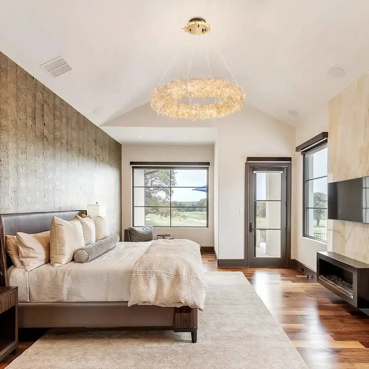 24 - 47 Inch Round Clear Geode Quartz Crystal Ring Pendant Light Modern Chandelier for Living Room - Arialamps