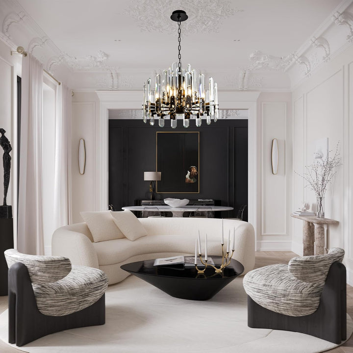 24" Black Modern Crystal Chandelier with Adjustable Height