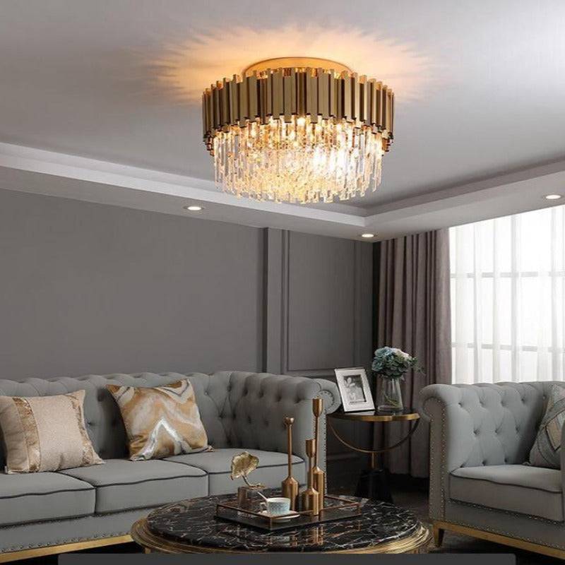 Giorgioe Multi-Layer Crystal Flush Mount Chandelier-Arialamps