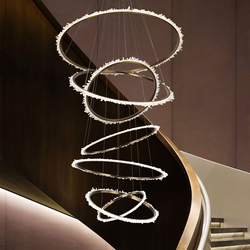 Aria Mamie Multi Rings Rock Crystal Chandelier for Staircase