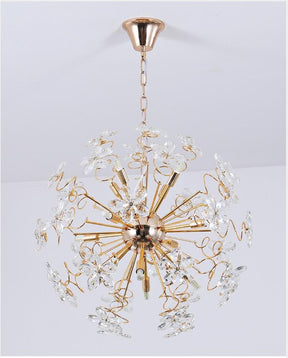 Golden Faceted Crystal Petal Dandelion Chandelier 24"