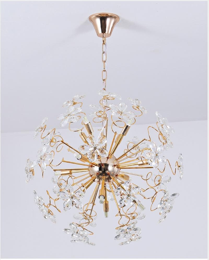 Golden Faceted Crystal Petal Dandelion Chandelier 24"