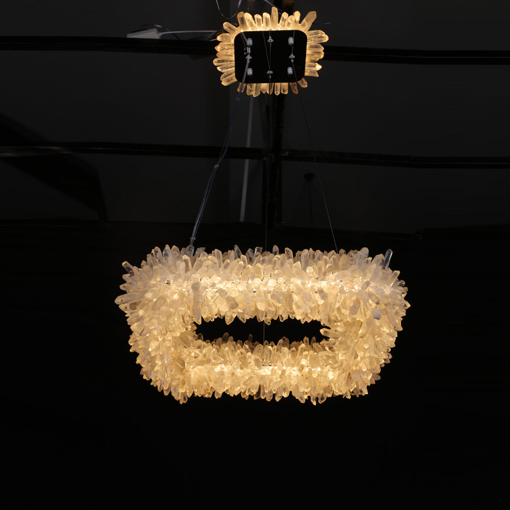 Modern 24'' Square Modern Geode Quartz Crystal Chandelier