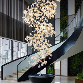 Aria Gingko Porcelain Petal Staircase Modern Chandelier, Long Branch Chandelier