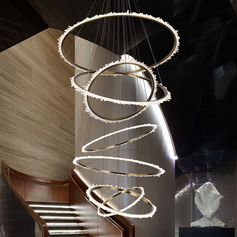 Aria Mamie Multi Rings Rock Crystal Chandelier for Staircase