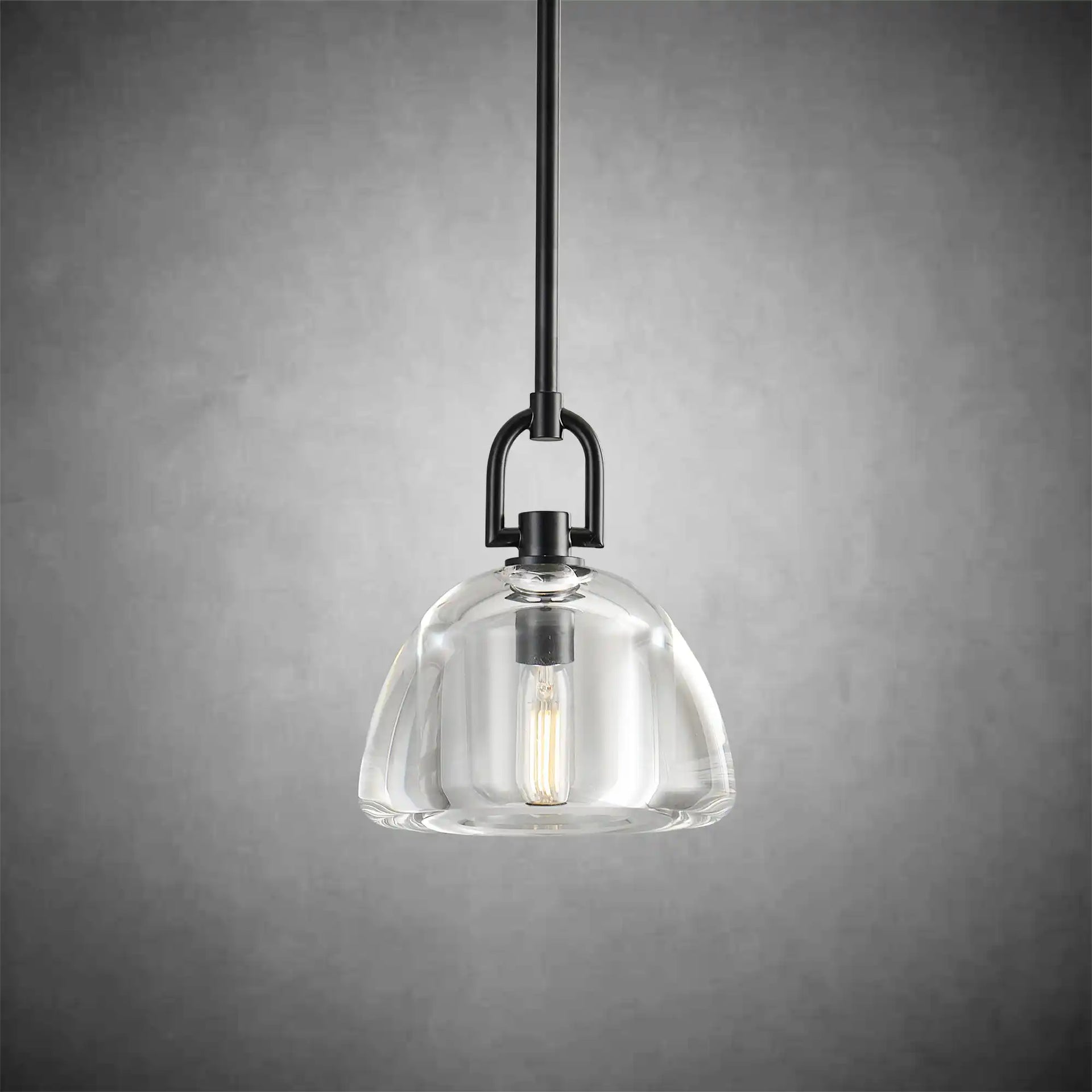 7" Black Glass Modern Pendant Light with Adjustable Height