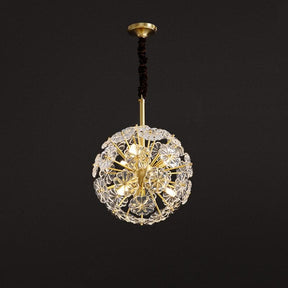 Brass Dandelion Petal Crystal Chandelier