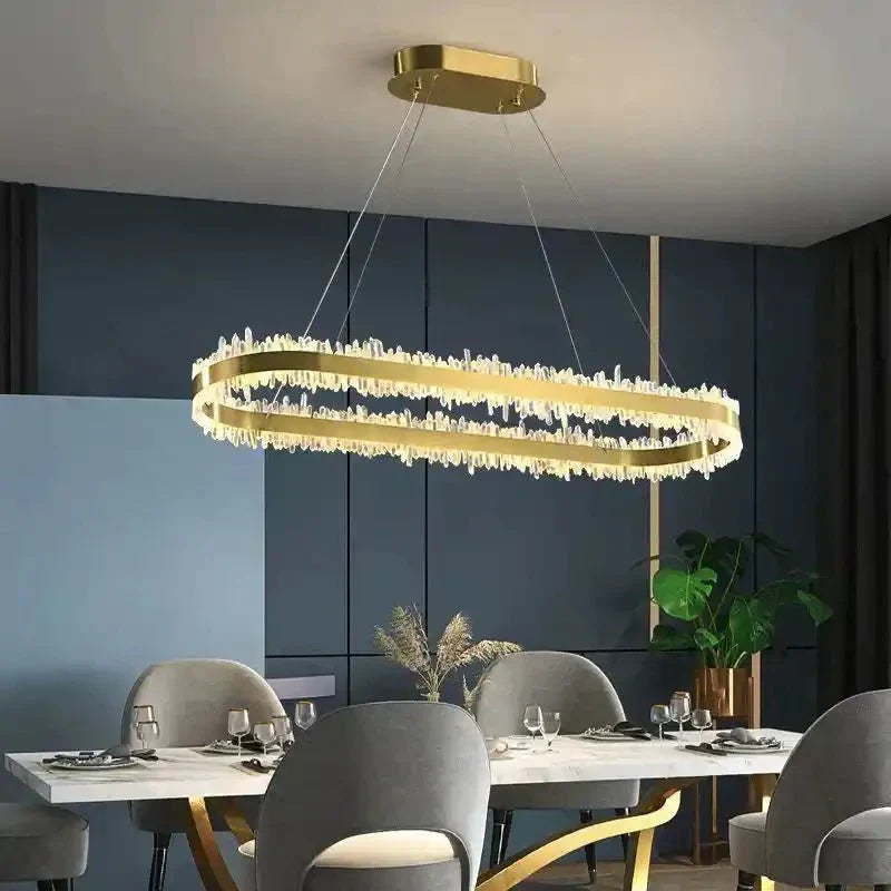 47 Inch Linear Chandelier Modern Quartz Crystal Chandelier for Dining Room - Arialamps