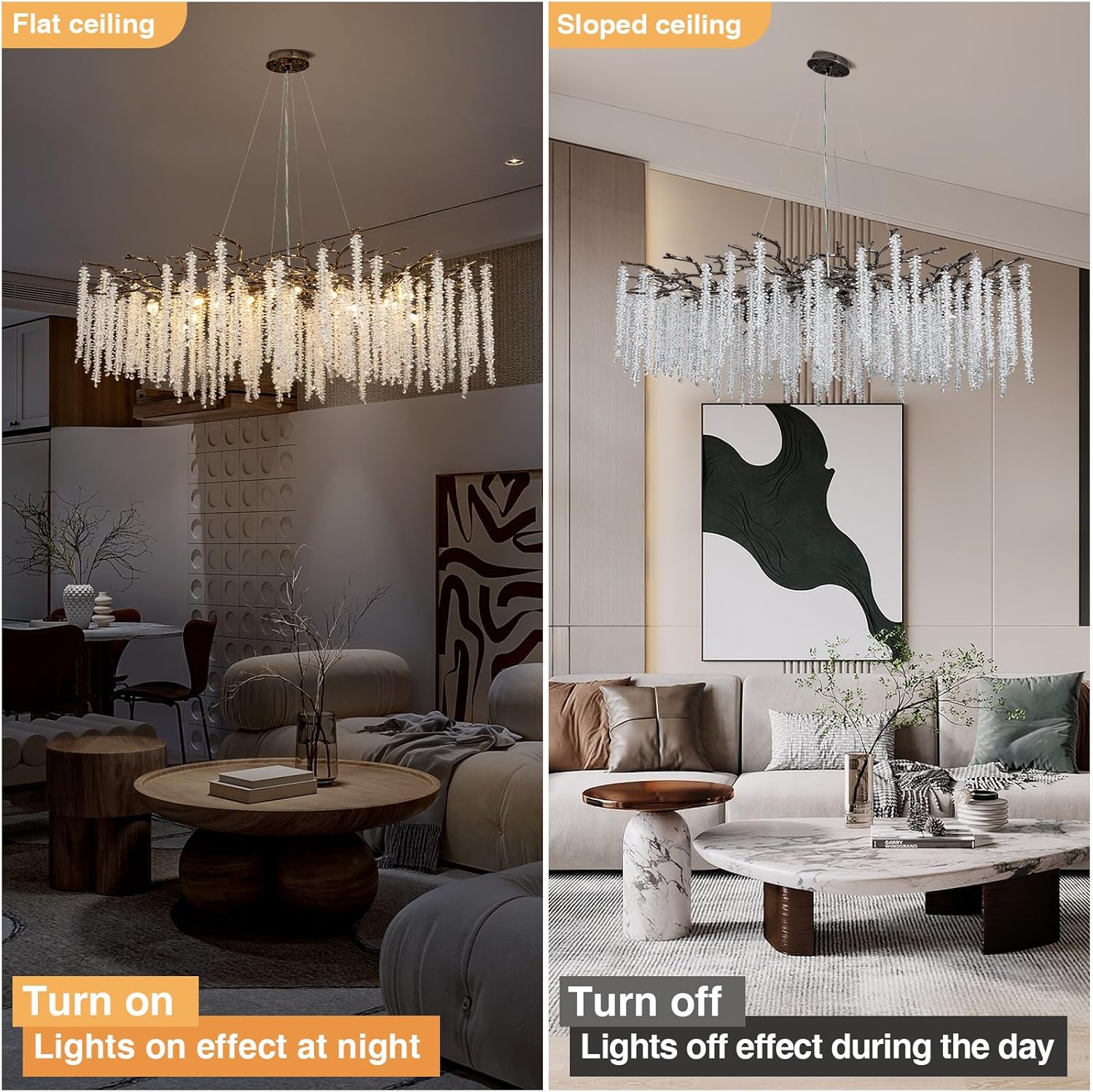 YUYI 47.2" Black Modern Crystal Chandelier for Dining Rooms