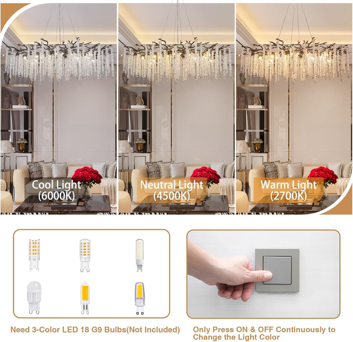YUYI 47.2" Black Modern Crystal Chandelier for Dining Rooms