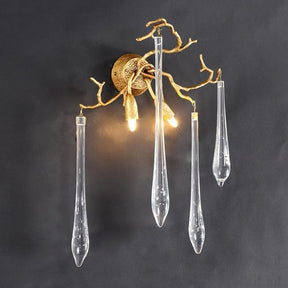 Teardrop Crystal Branch Brass Wall Sconce