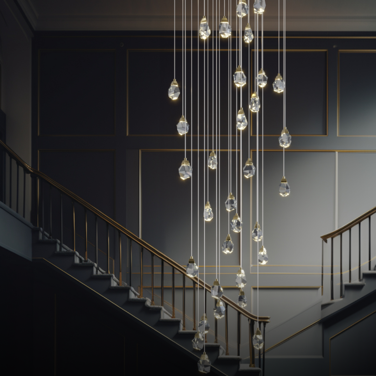 Masonry Faceted Crystal Prisms Chandelier