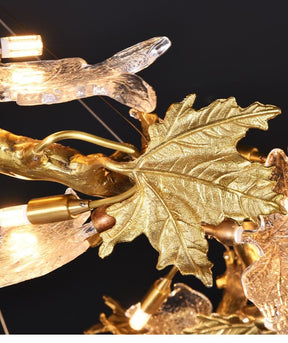 Branch Brass Maple Leaf Crystal Chandelier