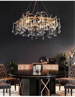 Branch Round  Long Tear Crystal  Chandelier