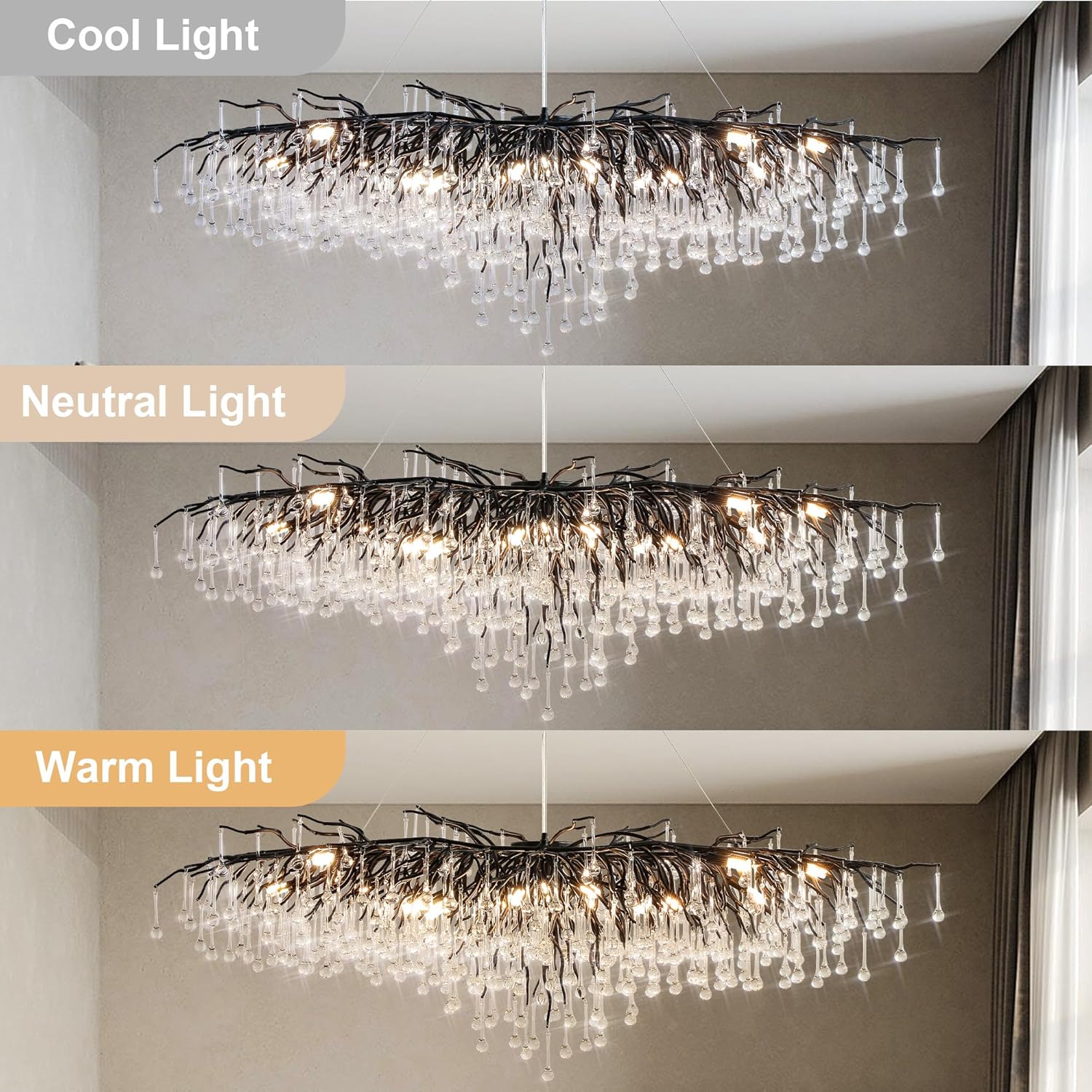 63" Black 15-Light Modern Crystal Tree Branch Chandelier