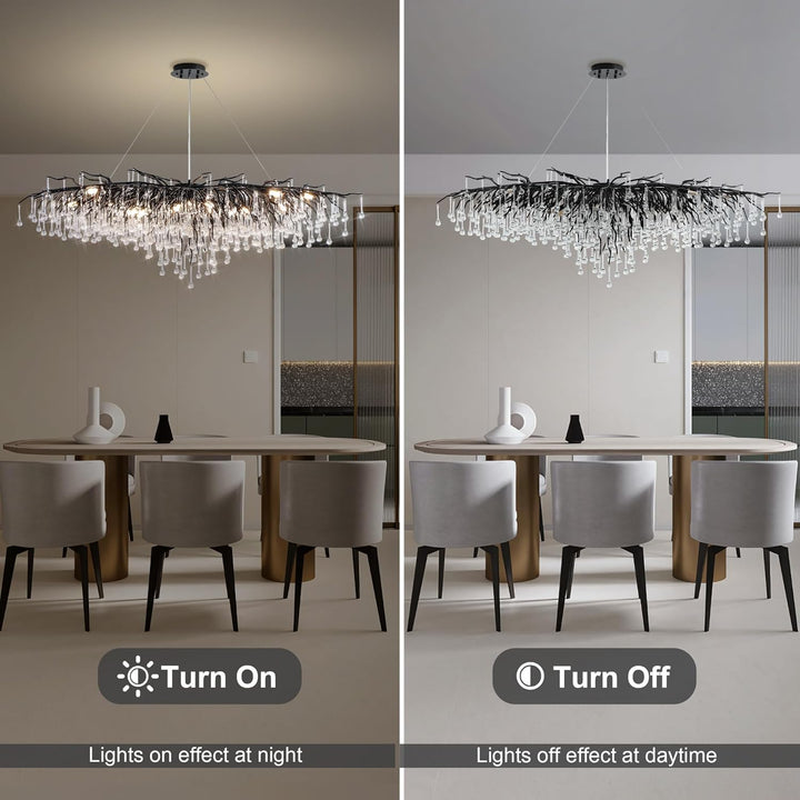 63" Black 15-Light Modern Crystal Tree Branch Chandelier