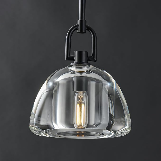 7" Black Glass Modern Pendant Light with Adjustable Height and Included E12 Bulb