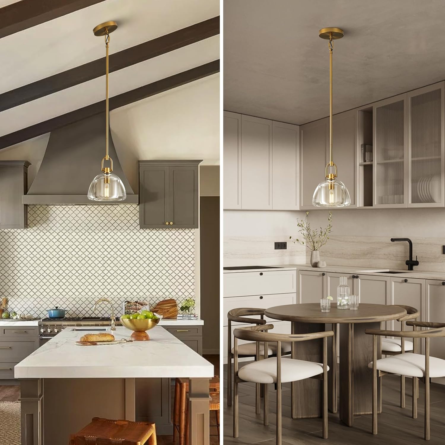 7-inch Glass Brass Pendant Light with Adjustable Height – 2 Pack