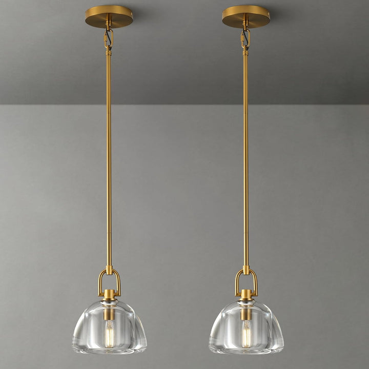 7-inch Glass Brass Pendant Light with Adjustable Height – 2 Pack