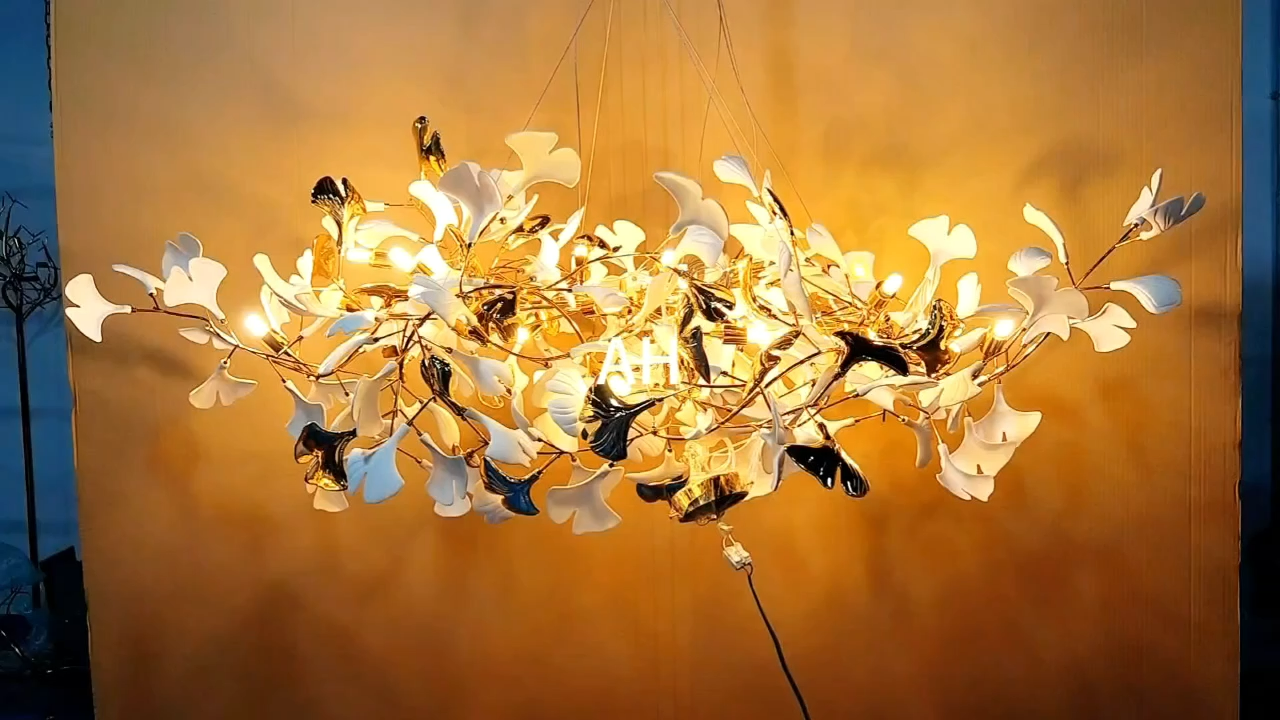 Modern Ceramic Petal Chandelier Gold Length 31" 39" 59" 78"