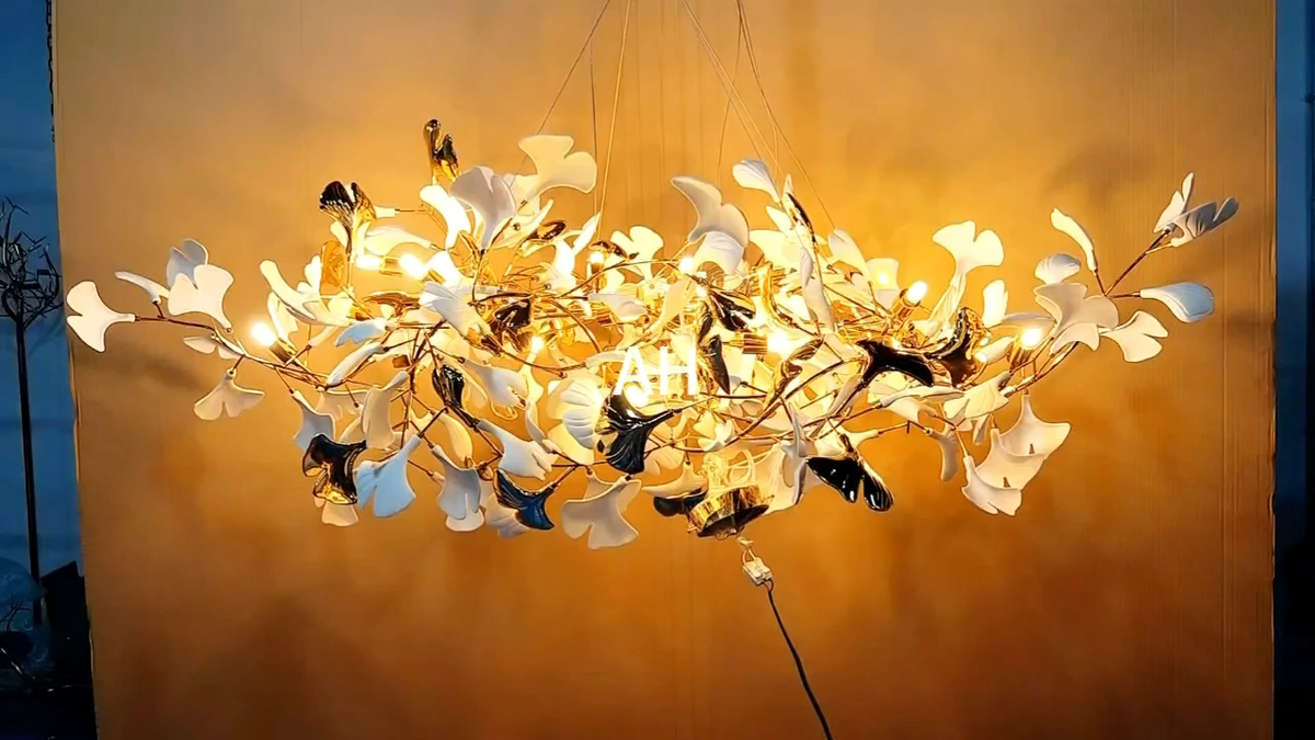 Long Modern Ceramic Ginkgo Tree Petal Chandelier Diameter 35"