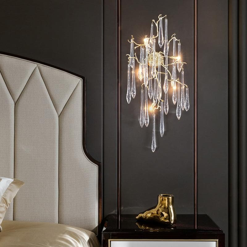 Teardrop Crystal Branch Brass Wall Sconce