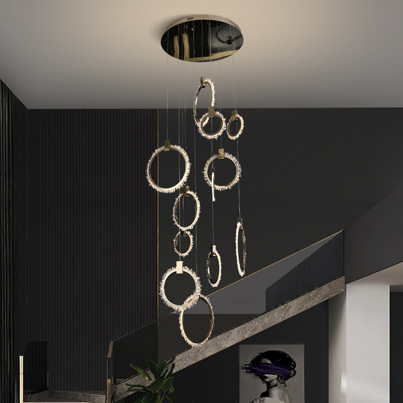 Aria Mamie Rock Crystal 12 Rings Staircase Chandelier, Interior Decoration Chandelier