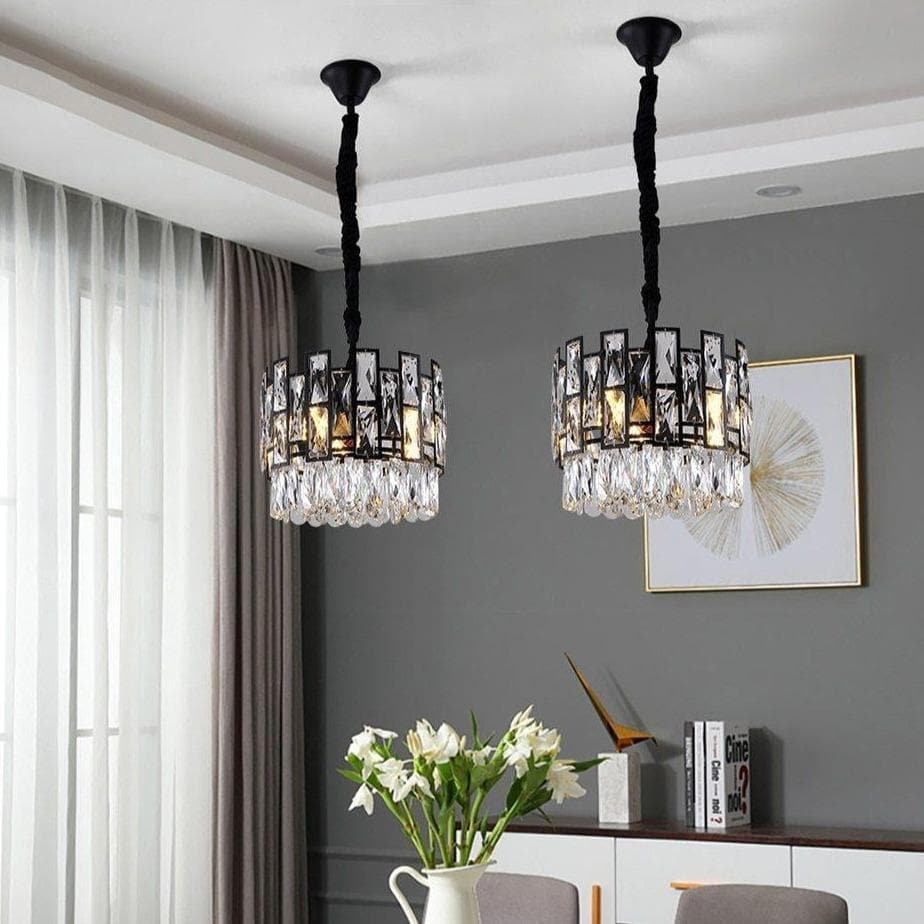 Mini Black Clear Crystal Pendant Chandelier