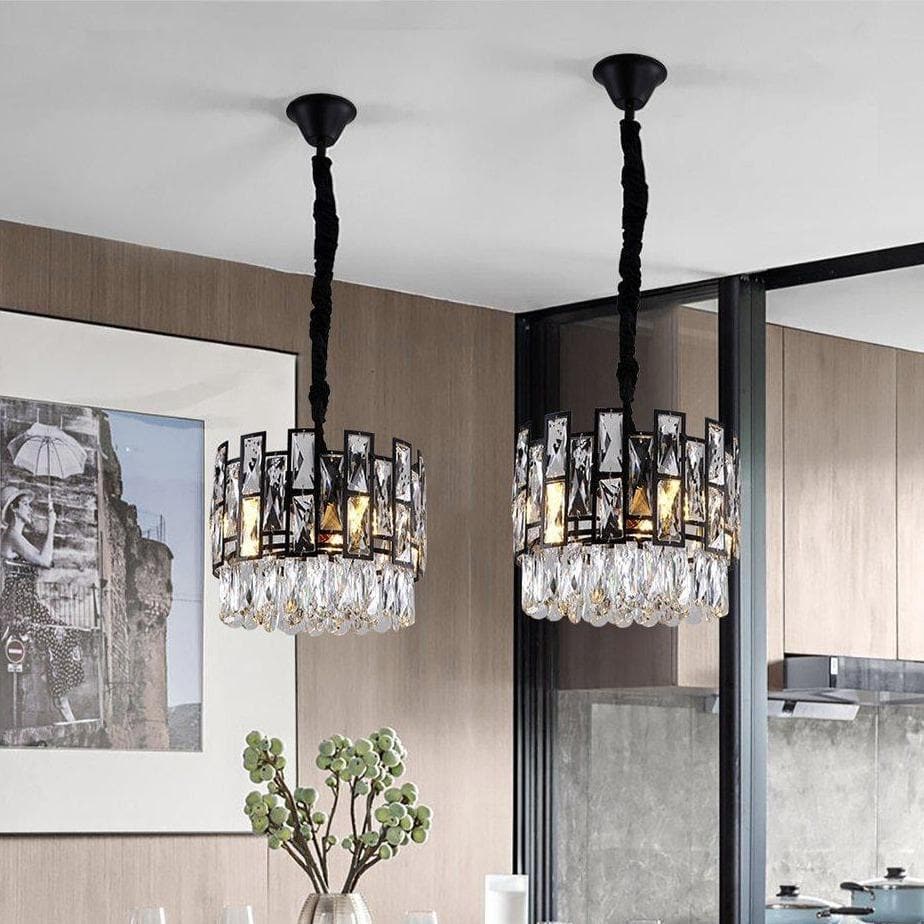 Mini Black Clear Crystal Pendant Chandelier