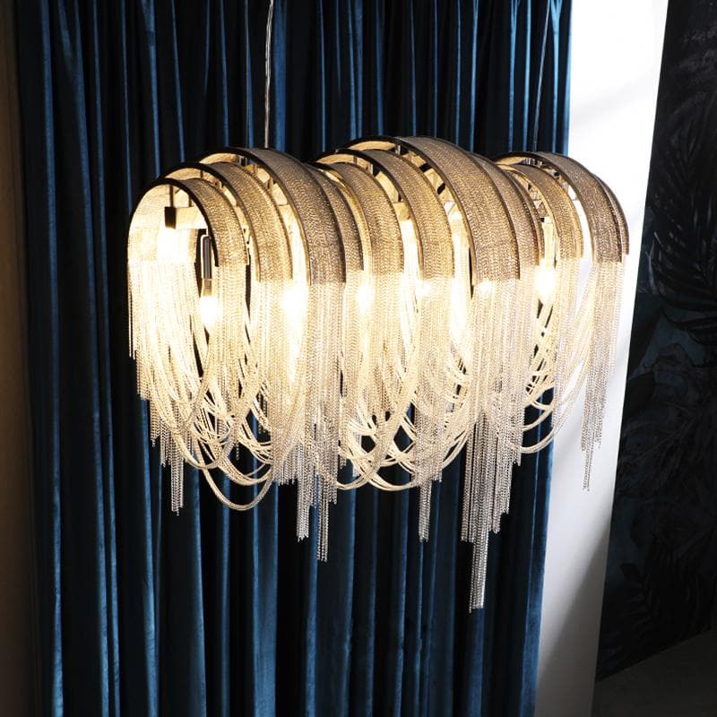 Alisa Luxury Hardware Aluminum Chain Tassel Long Branch Chandelier W 35"