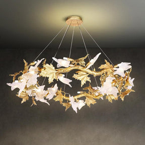 Branch Brass Maple Leaf Crystal Chandelier