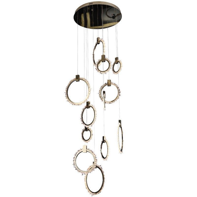 Aria Mamie Rock Crystal 12 Rings Staircase Chandelier, Interior Decoration Chandelier