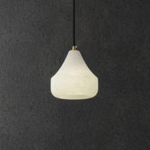 Aria Alabaster Hat Pendant Light Over Nightstand