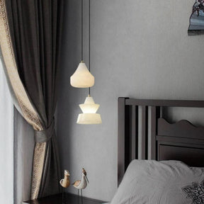 Aria Alabaster Hat Pendant Light Over Nightstand