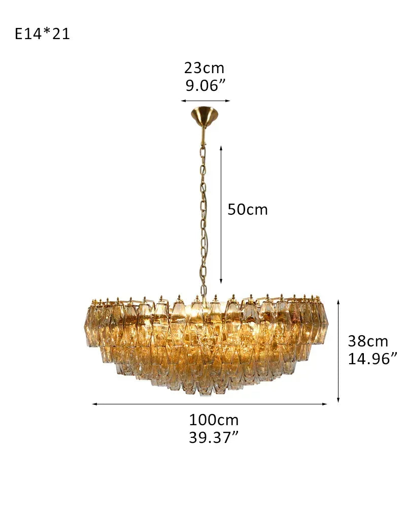 Modernist Chandelier ceiling brass satin frame decor for sitting room | Purple Blown Glass D100*H38CM D39.37"*H14.96" Amber American Vintage chandelier lamp