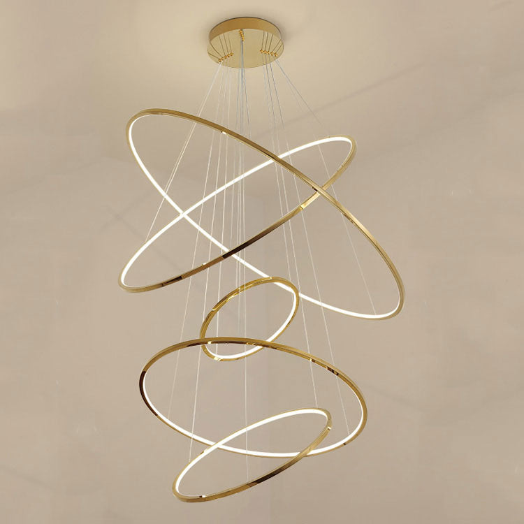 Amina Gold Multi Rings Chandelier for Lobby Villa