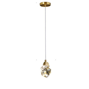 Faceted Crystal Masonry  Pendant Light, Brass