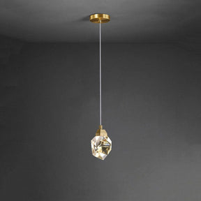 Faceted Crystal Masonry  Pendant Light, Brass