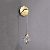 Faceted Crystal Masonry Wall Sconce Using Cord , Brass