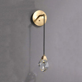 Faceted Crystal Masonry Wall Sconce Using Cord , Brass