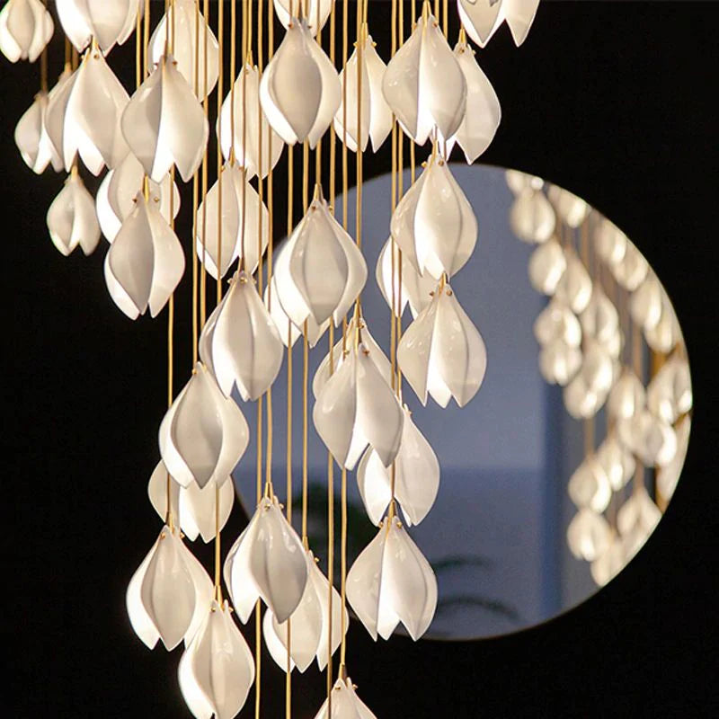 Vertical Modern Ceramic Ginkgo Tree Petal Chandelier