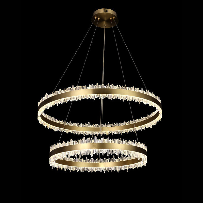 Modern Double Round Rings Quartz Crystal Chandelier Hanging Modern Chandelier for Living Room