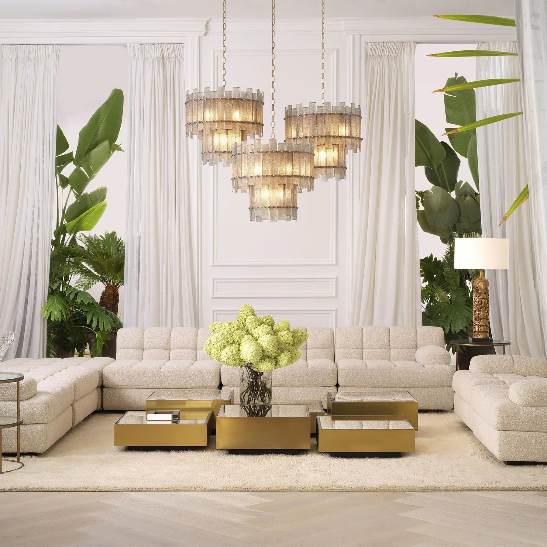 Aurora Modern Brass Chandelier - (Antique Brass Finish | Hand Blown Glass)