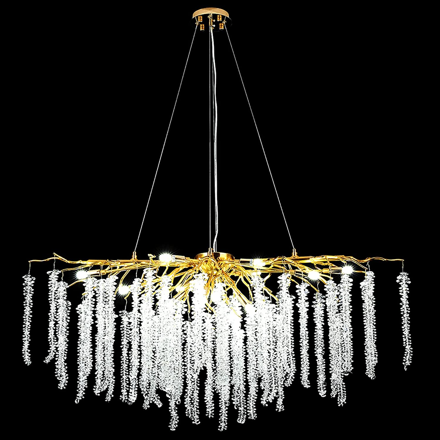 Doris White Crystal Rectangle Branch Chandelier Gold 45"L