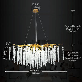 Doris White Crystal Rectangle Branch Chandelier Gold 45"L