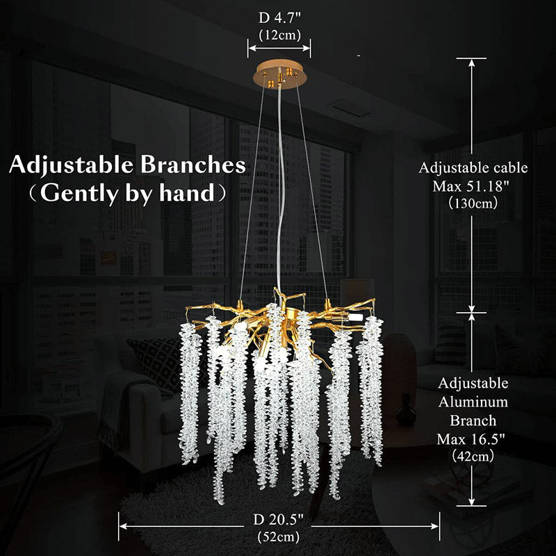 Doris White Crystal Branch Round Chandelier D20.5" L45"